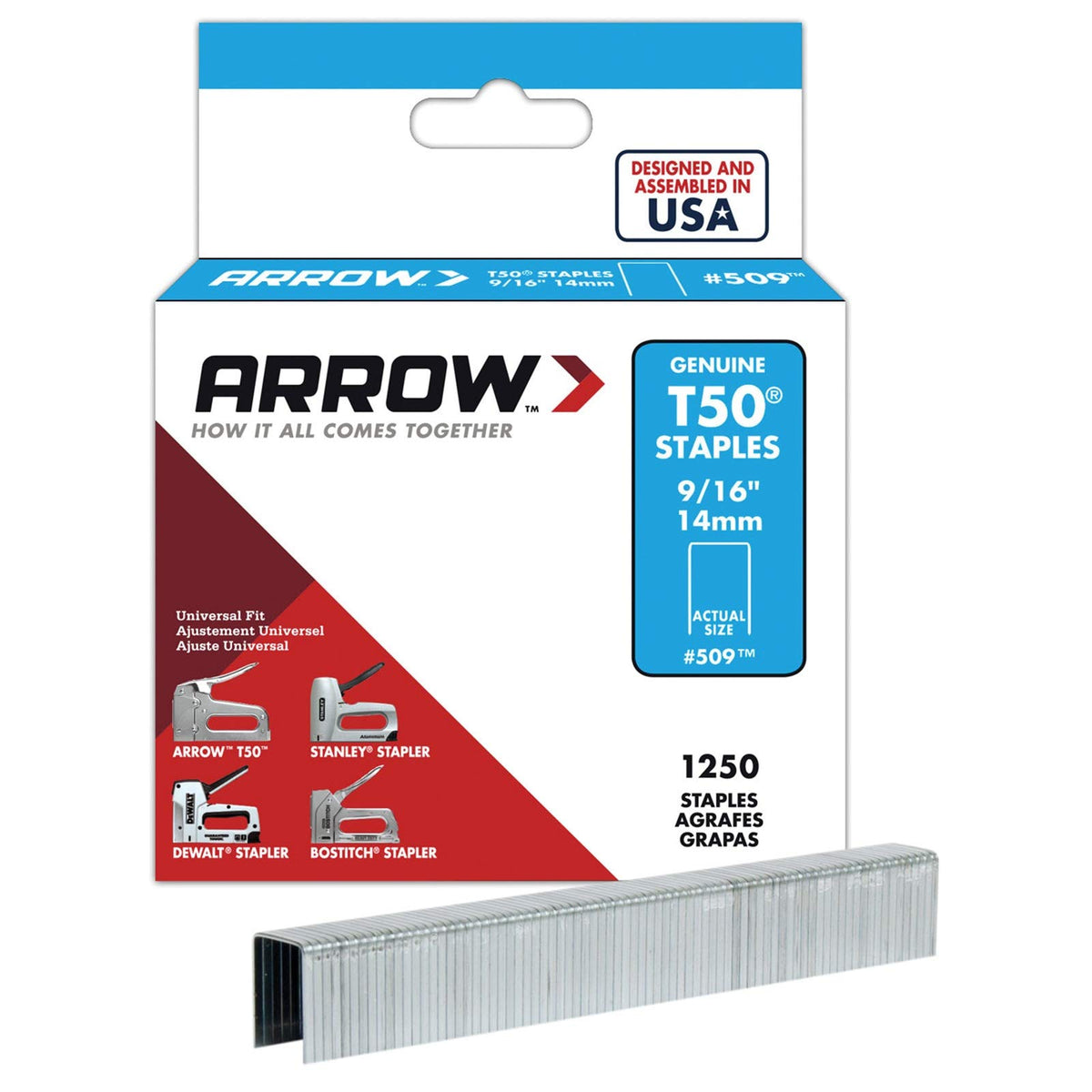 Staples, T50, 3/8X9/16 In L, Pk1250