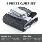 Dinjoy Black And White Boho Quilt Set Queen,Grey Striped Bedspread Queen Size Lightweight Fall Quilts 3 Pieces Patchwork Bedding