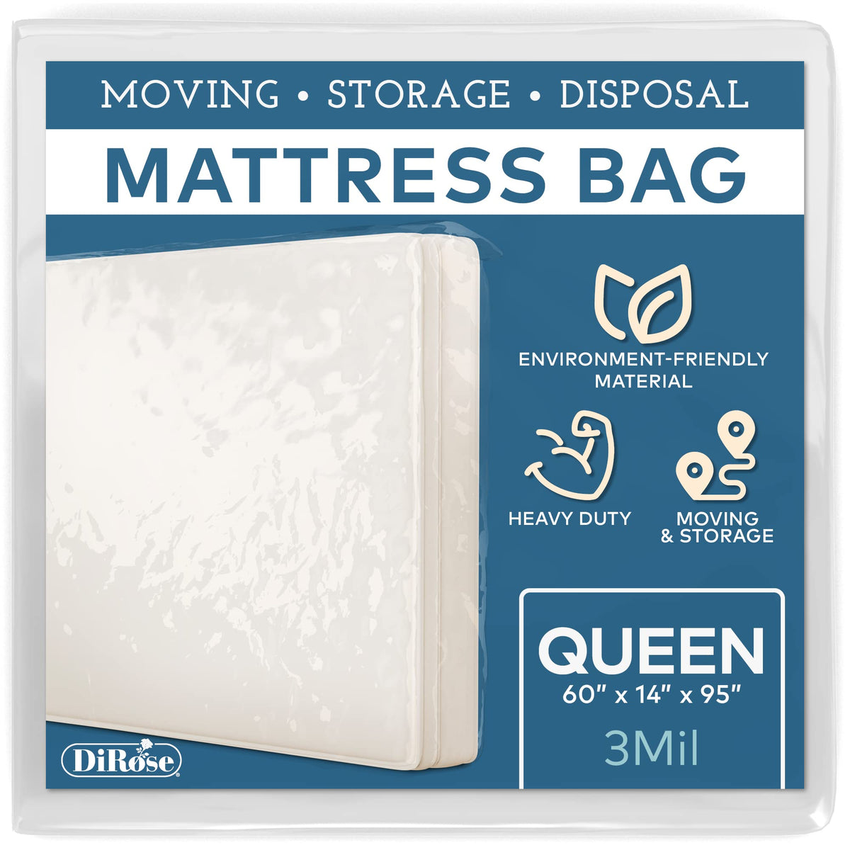 Mattress Storage Bag - Thick Plastic - Moving Cover, Transport, Disposal And Protector - Heavy Duty Reusable Clear Waterproof Ma