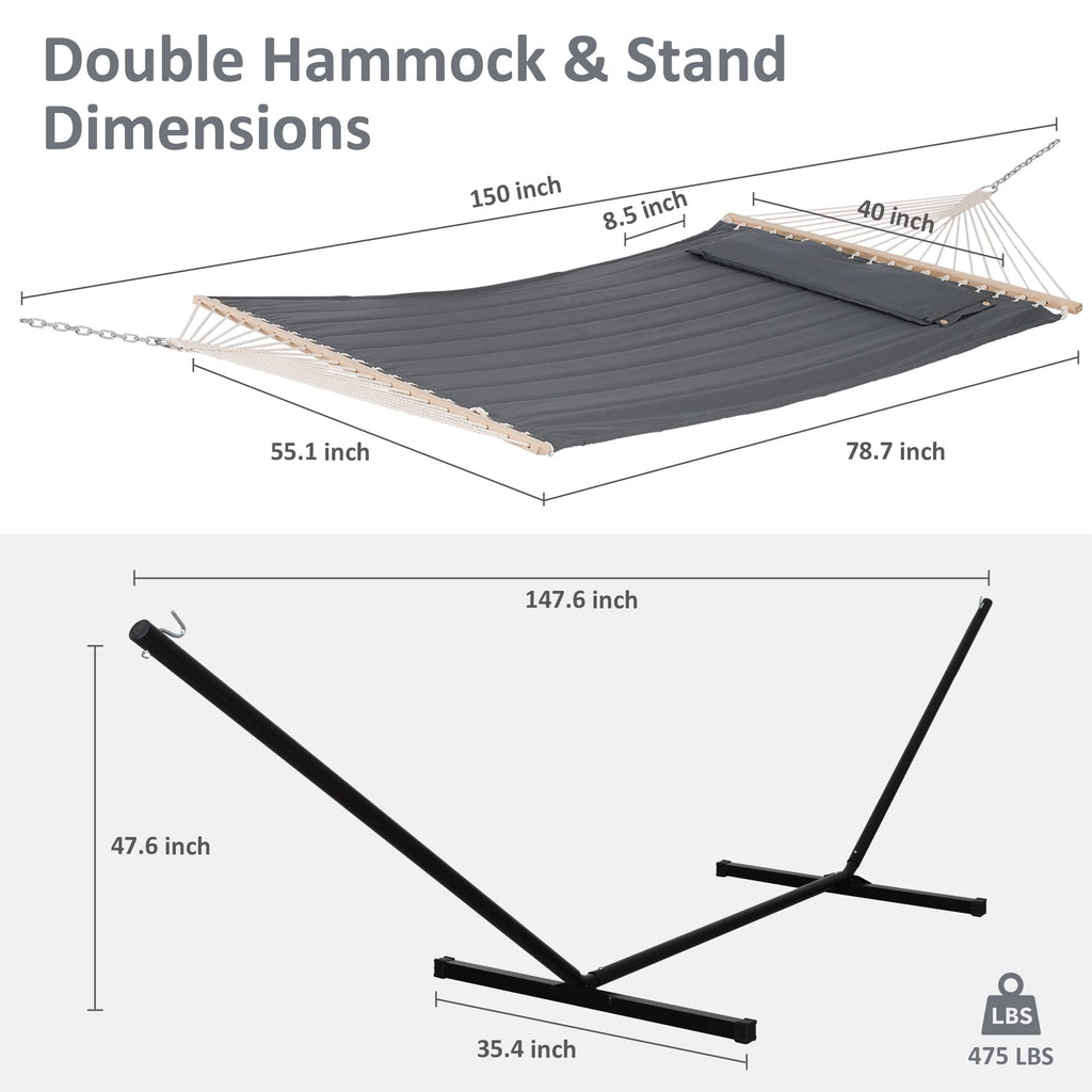 Suncreat 2 Person Hammock With Stand, Heavy Duty Portable Hammocks, 450 Lbs Capacity, Dark Grey