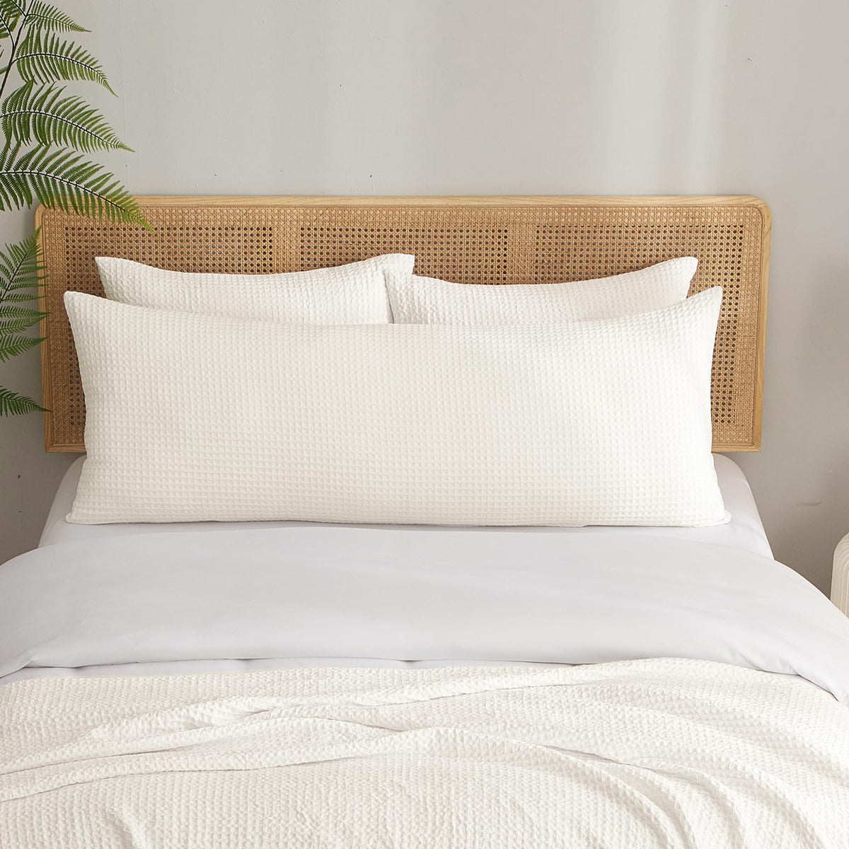Phf Ultra Soft Waffle Weave Body Pillowcase 20' X 54', No Insert, Breathable & Skin-Friendly Body Pillow Sham With Zipper, Decorative Waffle Weave Body Pillow Cover, Coconut White