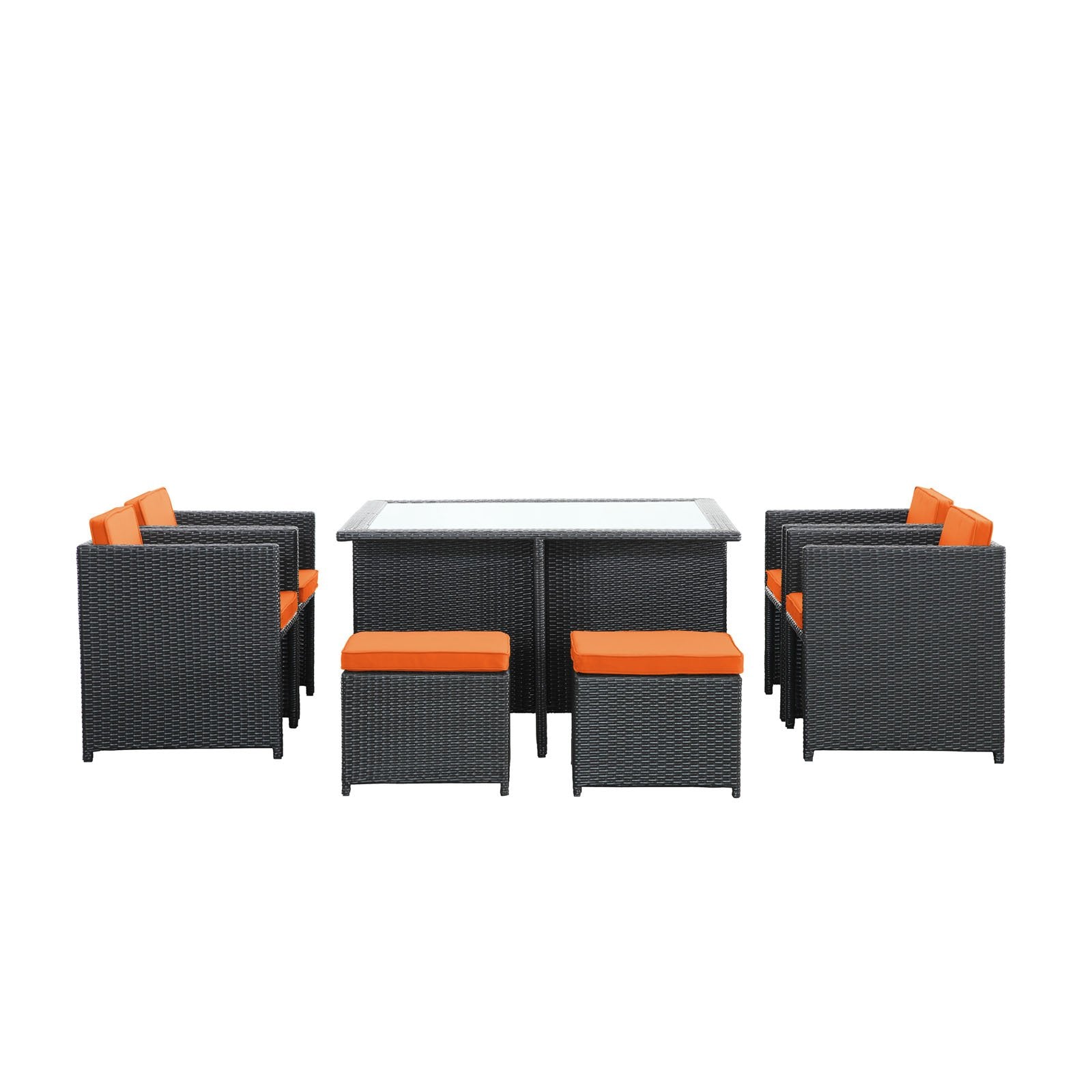 Modway Inverse Wicker Rattan 9-Piece Outdoor Patio Dining Furniture Set In Espresso Orange