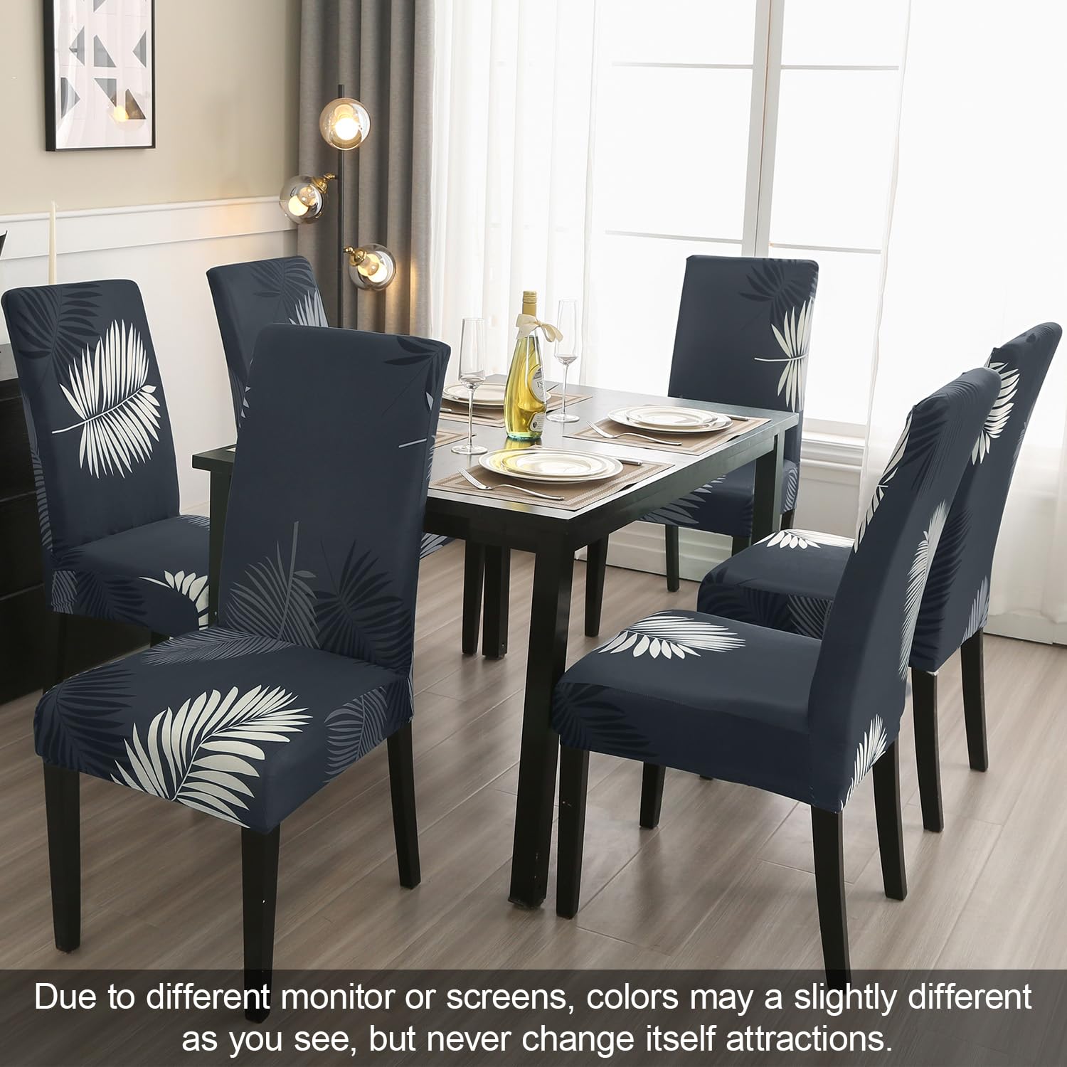Jqinhome Chair Covers For Dining Room Set Of 6, High Stretch Removable Washable Parsons Chair Slipcover For Home Party Hotel Wedding Ceremony (Plume Black,6Pcs)