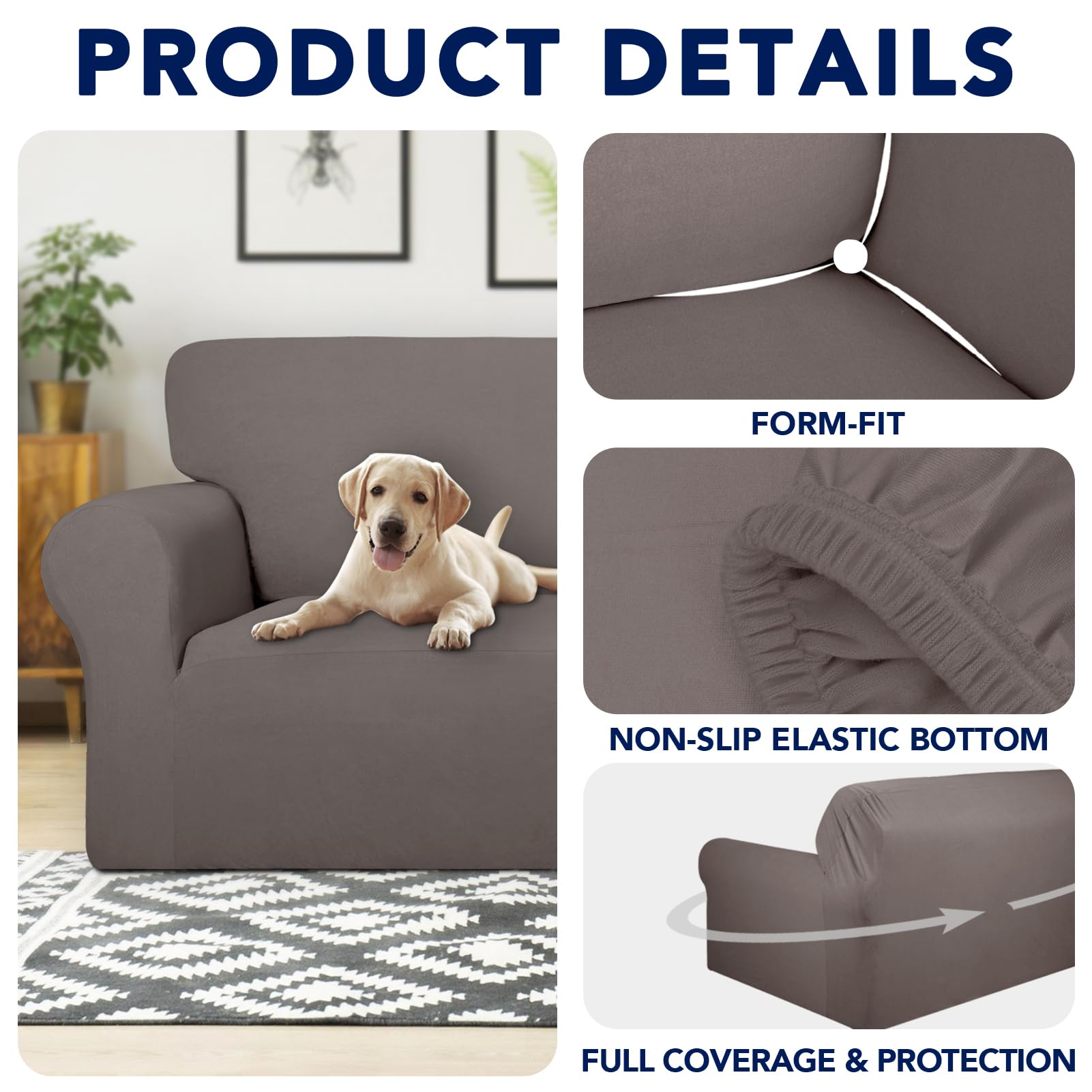 Purefit 100% Dual Waterproof Couch Cover Slipcovers For Couches And Sofas - Stretch Non Slip Fleece Sofa Covers Washable, Leakproof Furniture Protector For Kids, Pets, Dog (Sofa, Taupe)