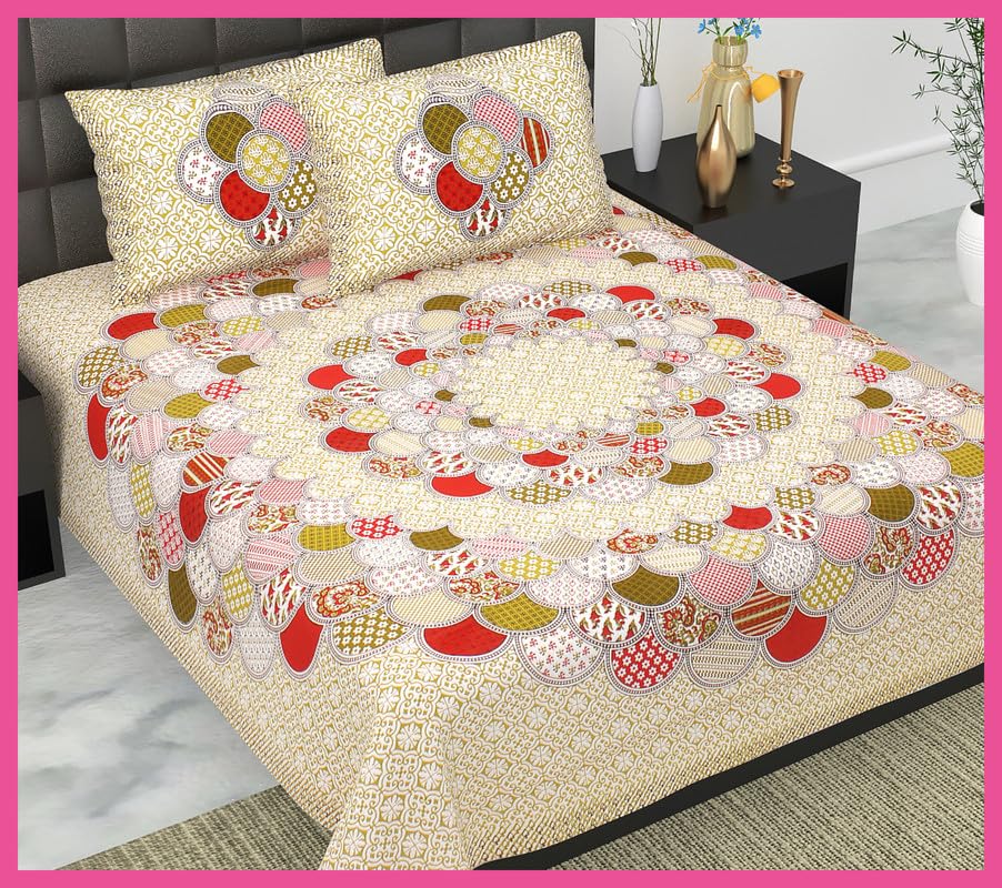 JAIPUR PRINTS 100% Cotton Bed Sheet Set for Double Bed King Size, Floral Pattern, Double Bedsheet Cotton with 2 Pillow Covers  