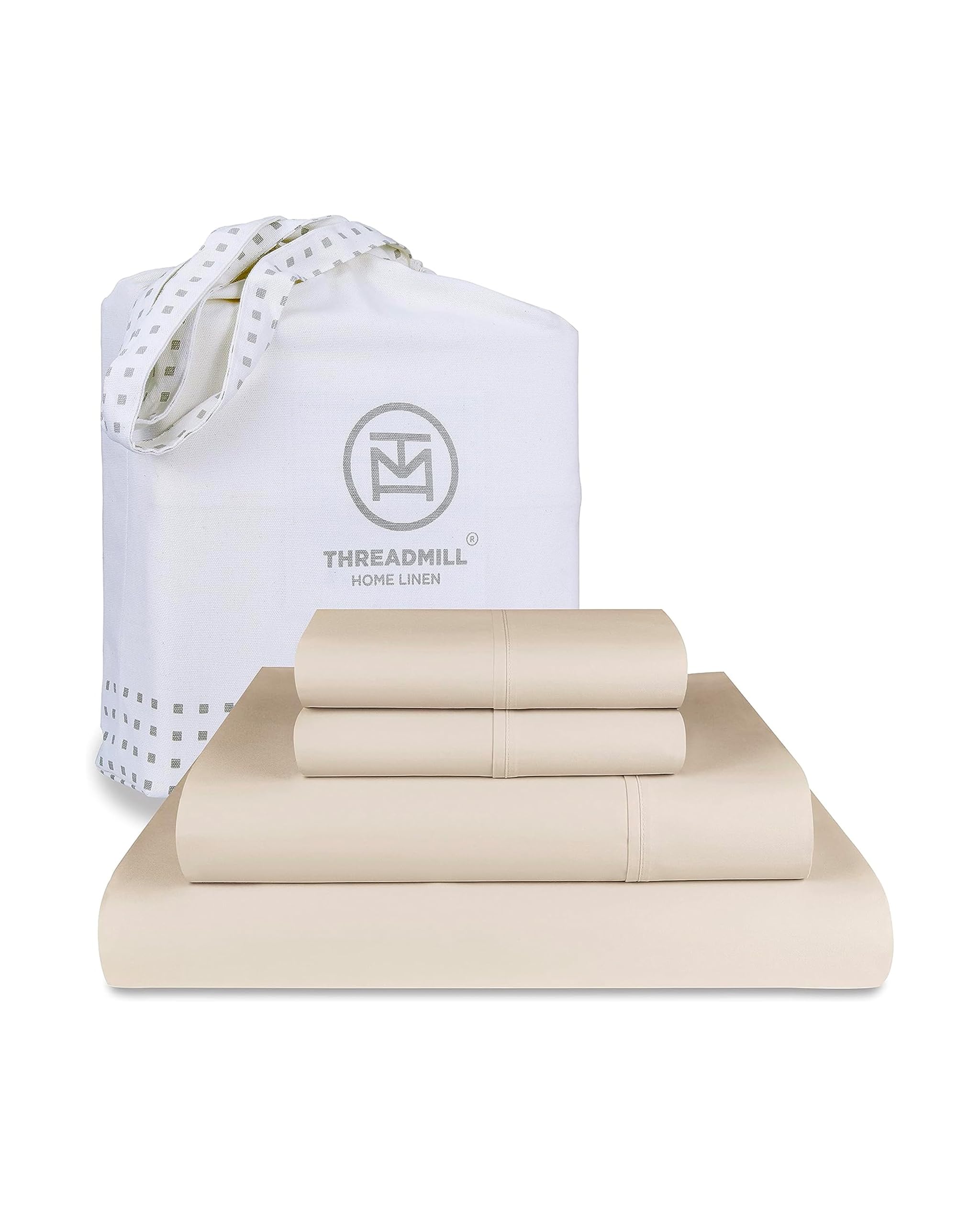 Threadmill Luxury 800 Thread Count Full Size 100% Cotton Sheets - Light Beige Sateen Weave Bed-Sheets, Better Than Egyptian Cott