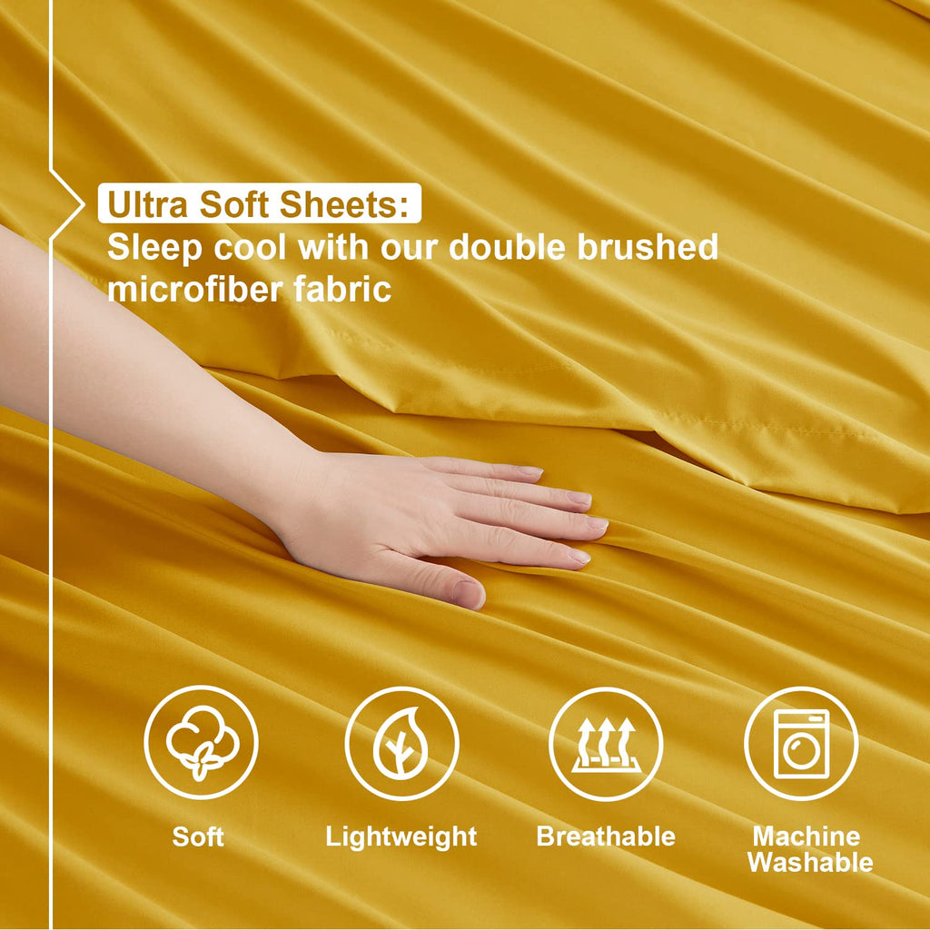 Nestl Twin Sheets Set - 3 Piece Twin Bed Sheets, Deep Pocket, Hotel Luxury, Extra Soft, Breathable And Cooling, Yellow Sheets For Twin Size Mattresses