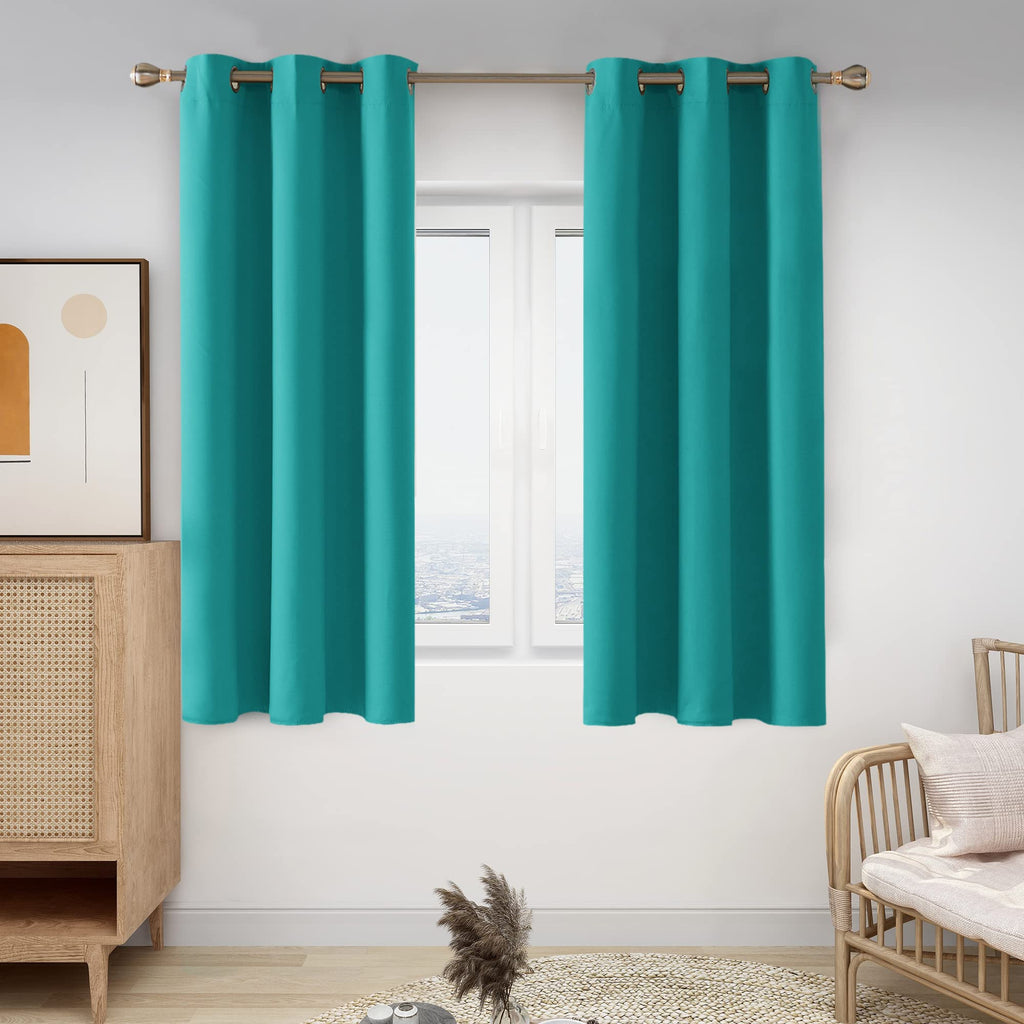 Deconovo Thermal Insulated Blackout Curtains Room Darkening & Energy Saving Solid Grommet Top Curtain Panels For Home Decor Bedroom Windows 2 Panels, Turquoise, 42Wx45L In