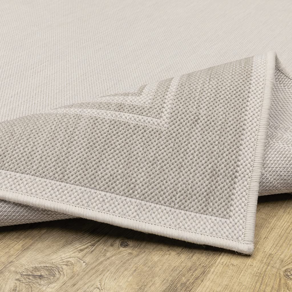 HomeRoots Polypropylene 8’x10’ Ivory and Gray Bordered Indoor Outdoor Area Rug