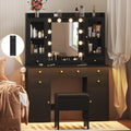 HUANLEGO Vanity Desk with Mirror and Lights, Black Vanity Mirror with Lights Desk and Chair &7 Drawers, Cabinets Makeup Vanity T
