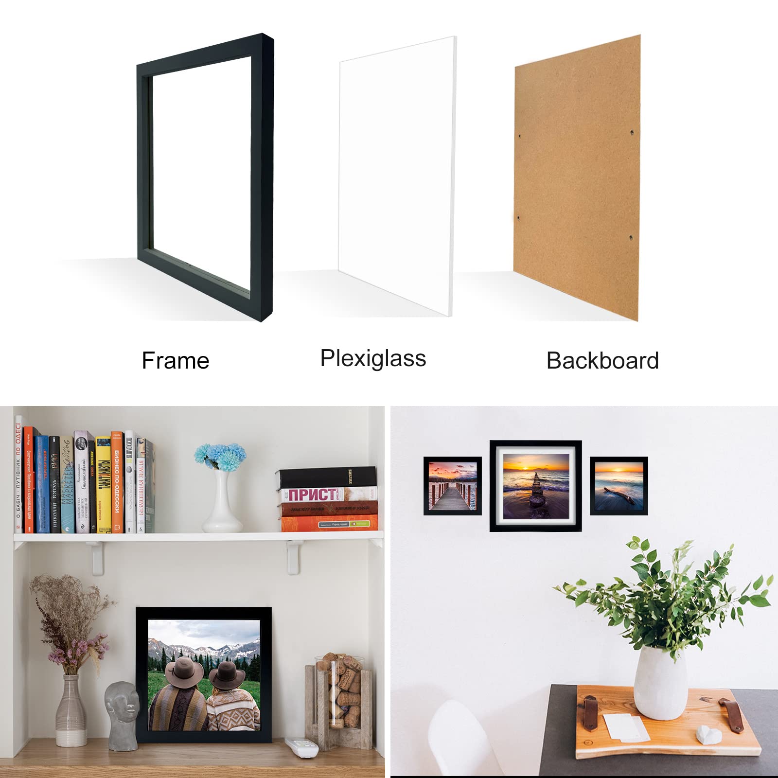 Lekaiya 6X6 Black Picture Frames Set Of 2, Square Solid Wood Photo Frame For Tabletop Or Wall Mounting