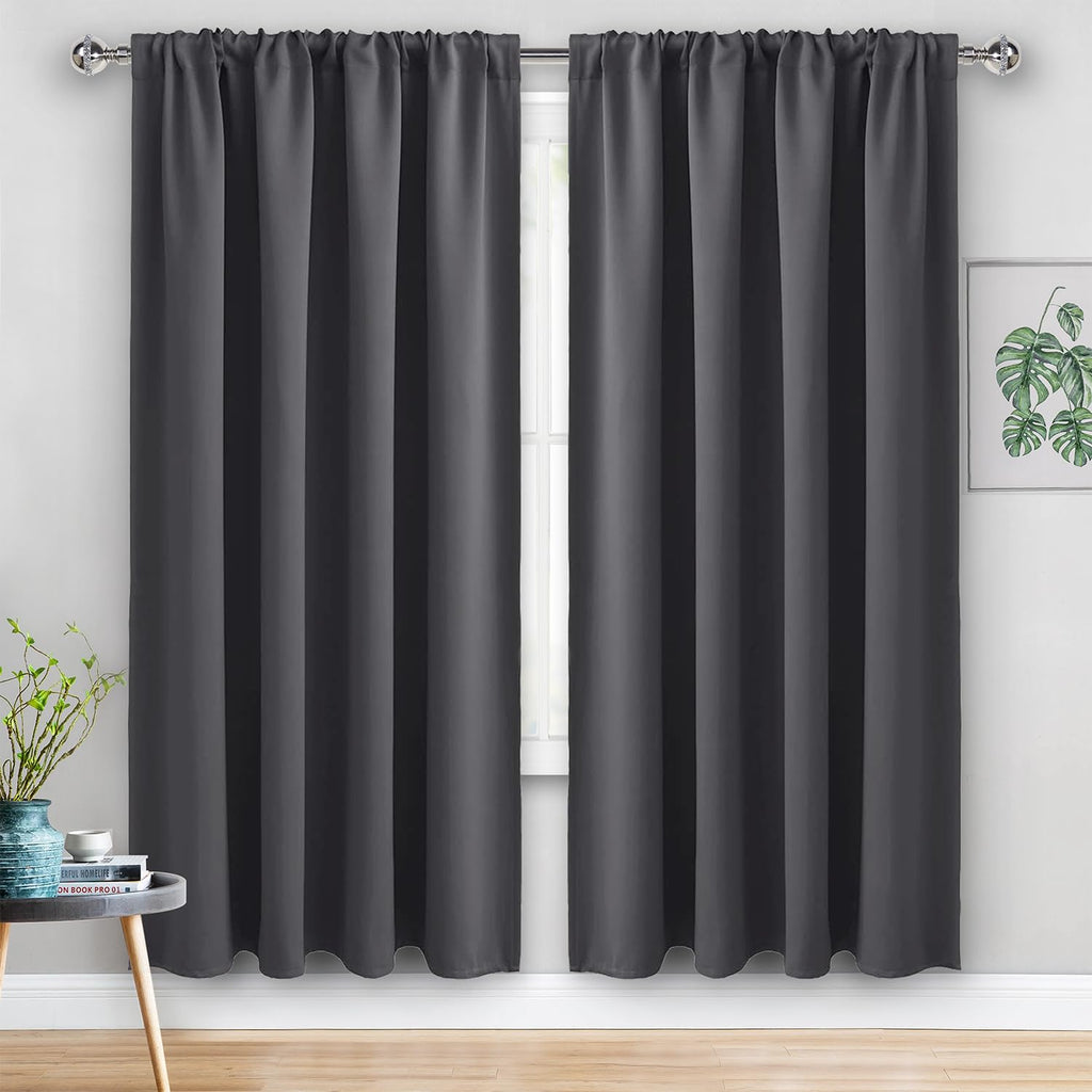 Jiuzhen Blackout Curtains For Bedroom - 60 Inch Extra Wide Thermal Insulated Room Darkening Privacy Soundproof Curtains For Living Room/Dorm Room, Set Of 2 Panels, 60 X 72 Inches, Dark Grey