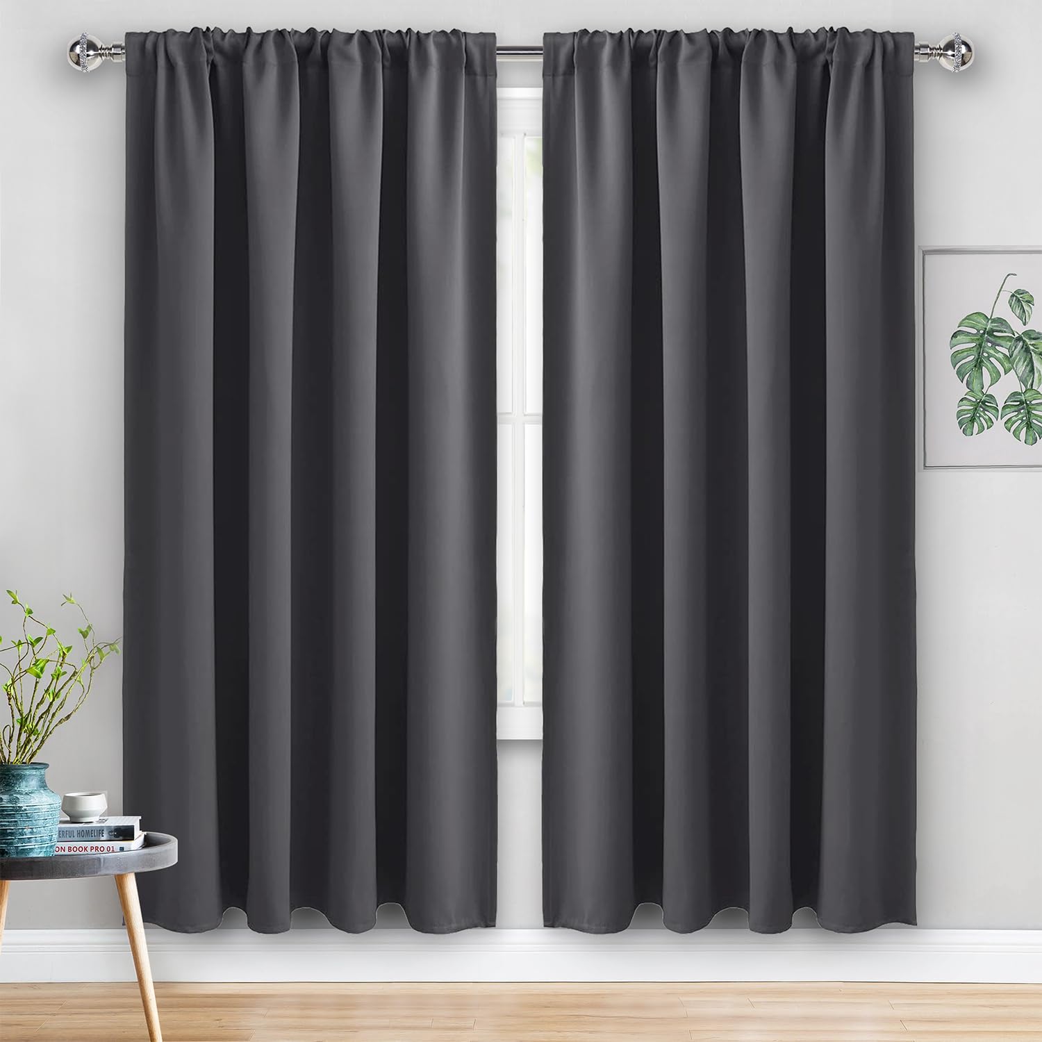 Jiuzhen Blackout Curtains For Bedroom - 60 Inch Extra Wide Thermal Insulated Room Darkening Privacy Soundproof Curtains For Living Room/Dorm Room, Set Of 2 Panels, 60 X 72 Inches, Dark Grey