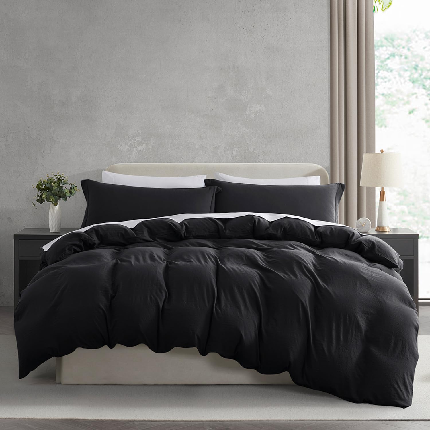 Nestl Black Duvet Cover King Size - Soft Prewashed King Duvet Cover Set, 3 Piece, With Zipper Closure, 1 Duvet Cover 104X90 Inches And 2 Pillow Shams
