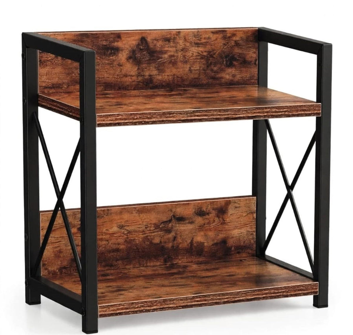 Lixera 2 Tier Multipurpose Storage Rack With Wooden Shelves, Heavy Duty Metal Frame Organizer Stand For Kitchen, Living Room, Be