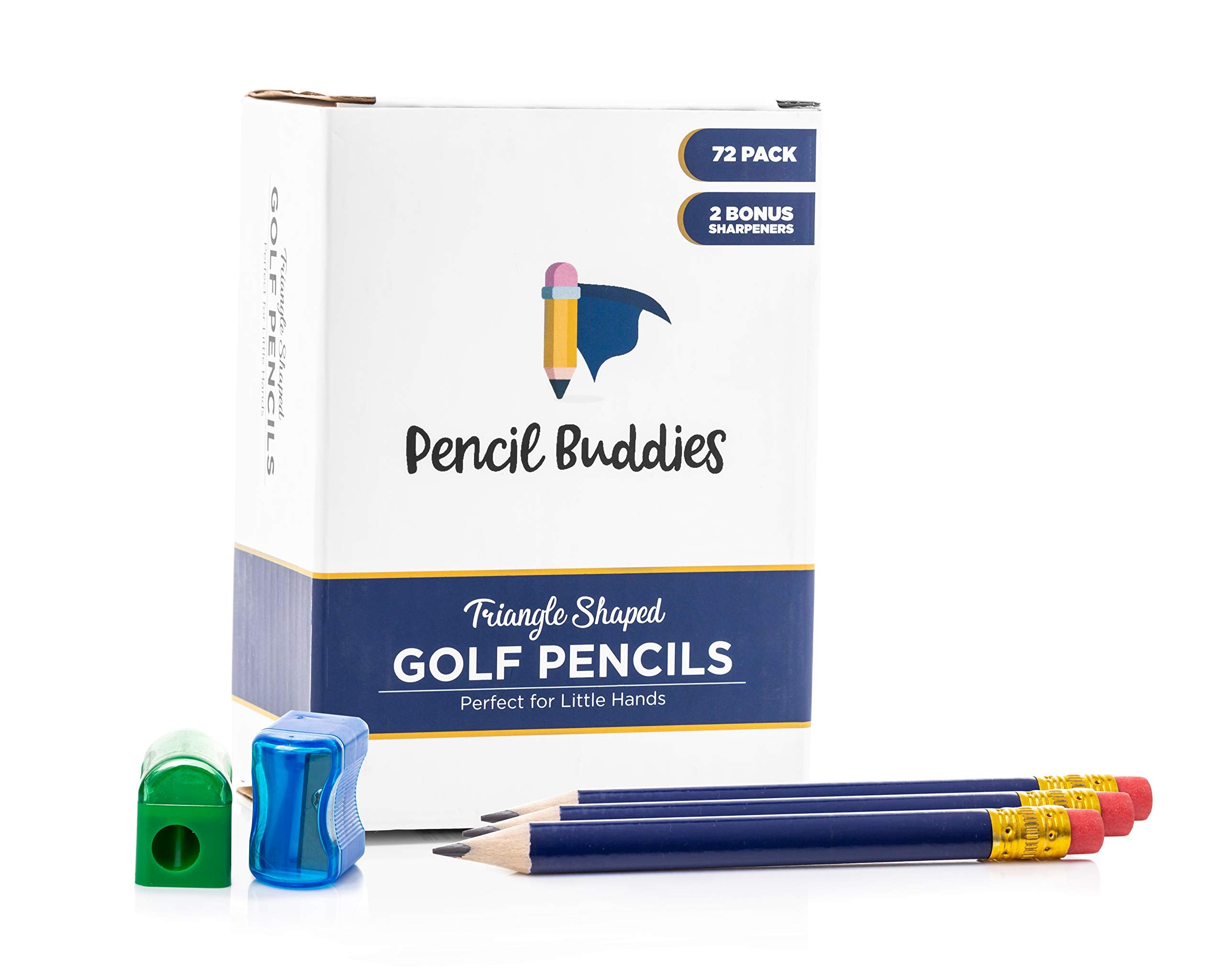 Triangular Golf Pencils With Erasers For Kids (72 Pack) - Pre Sharpened Short Pencils For Kindergarten, Primary School, Toddlers