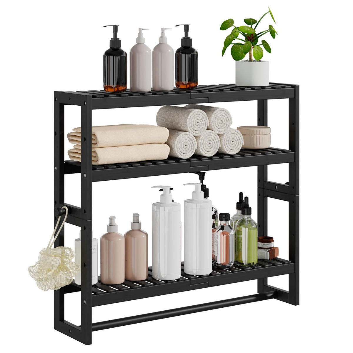 RRX Bathroom Shelf Storage Organizer, Shelf 3Tier Adjustable Layer, Black