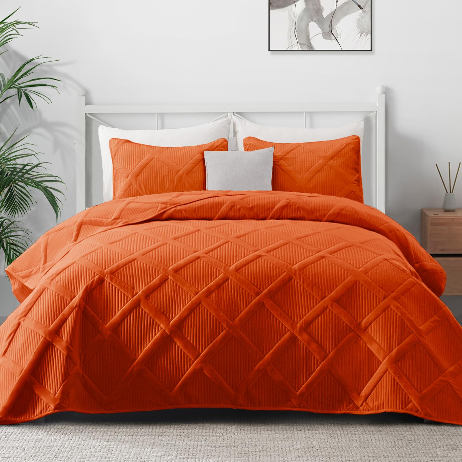 Exclusivo Mezcla Quilt Set Full Queen Size, 3 Pieces Burnt Orange Queen Quilt Bedding Set, Lightweight Quilts Soft Bedspreads Mo