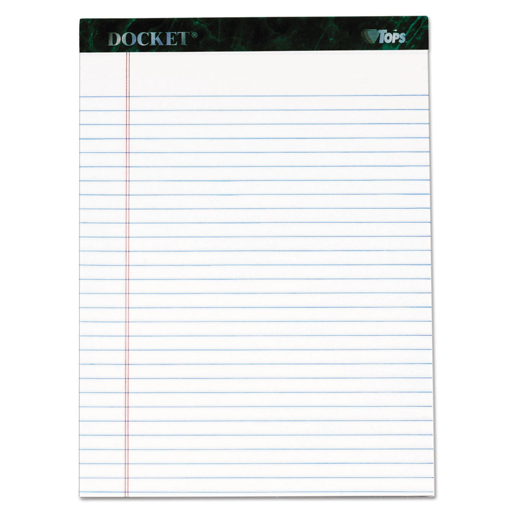 Tops Docket Ruled Perforated Pads, 8 1/2 X 11 3/4, White, 50 Sheets, 6/Pack