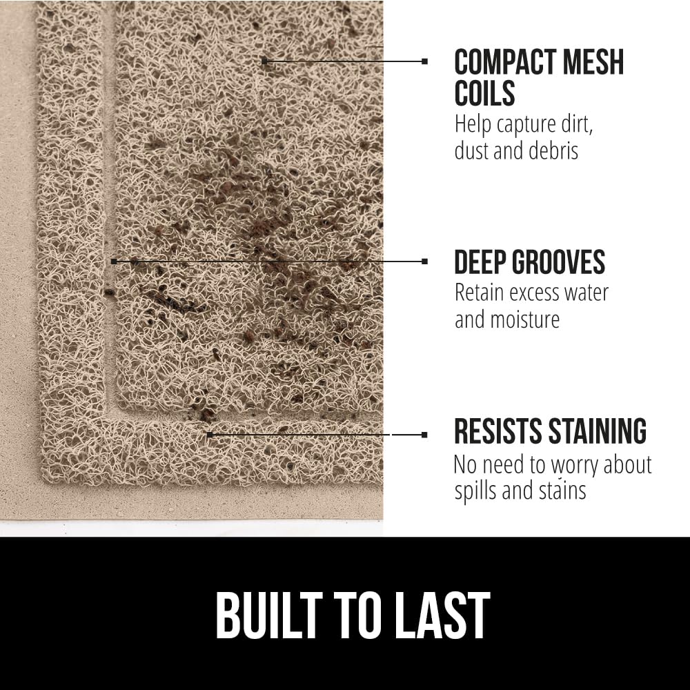 Gorilla Grip Dirt Grabber Mesh Door Mat, Low-Profile, Stain And Fade Resistant Heavy Duty Quick Dry Striped Doormat, Mats For Indoor Or Outdoor Entry, Shoe Scraper, Garage Entrance Mat, 35X23, Beige