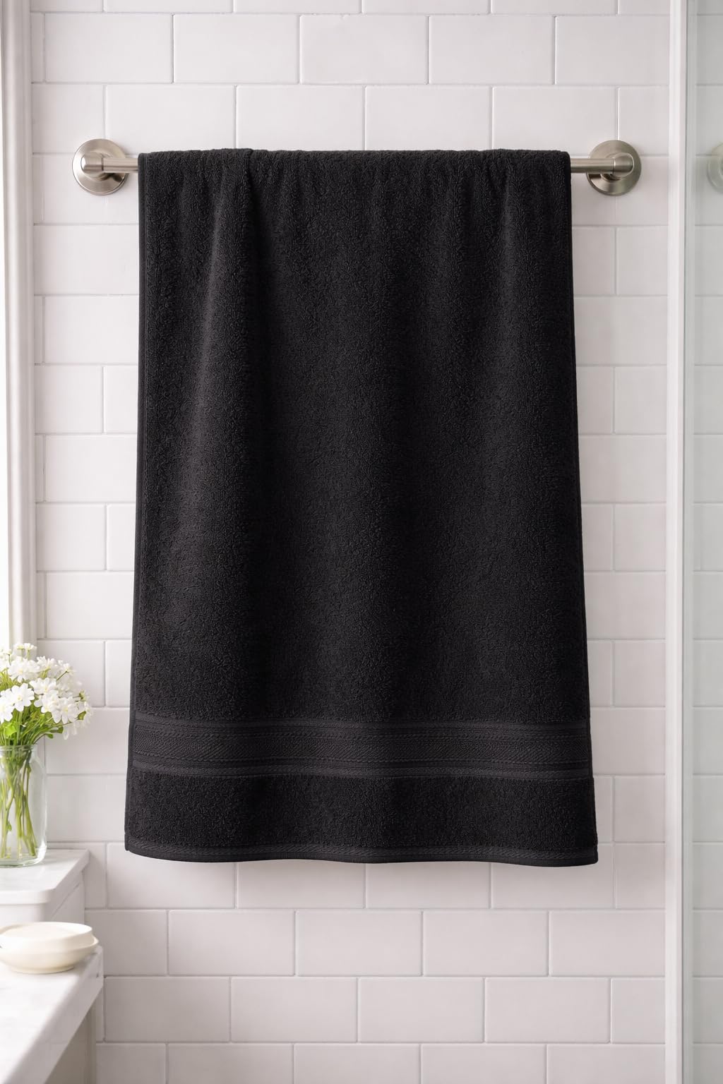 DREAMZ Black Terry Cotton Bath & Head Towel | 400 GSM Lightweight | Soft & Highly Absorbent | Quick Dry | 60 x 30 Inches | Daily