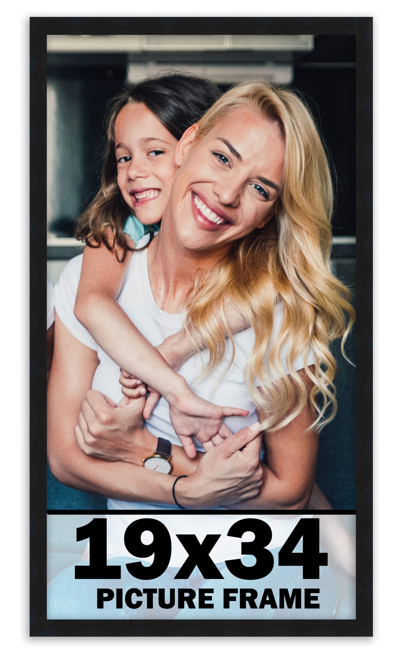 19x34 Frame Black Picture Frame - Complete Modern Photo Frame Includes UV Acrylic Shatter Guard Front, Acid Free Foam Backing Bo