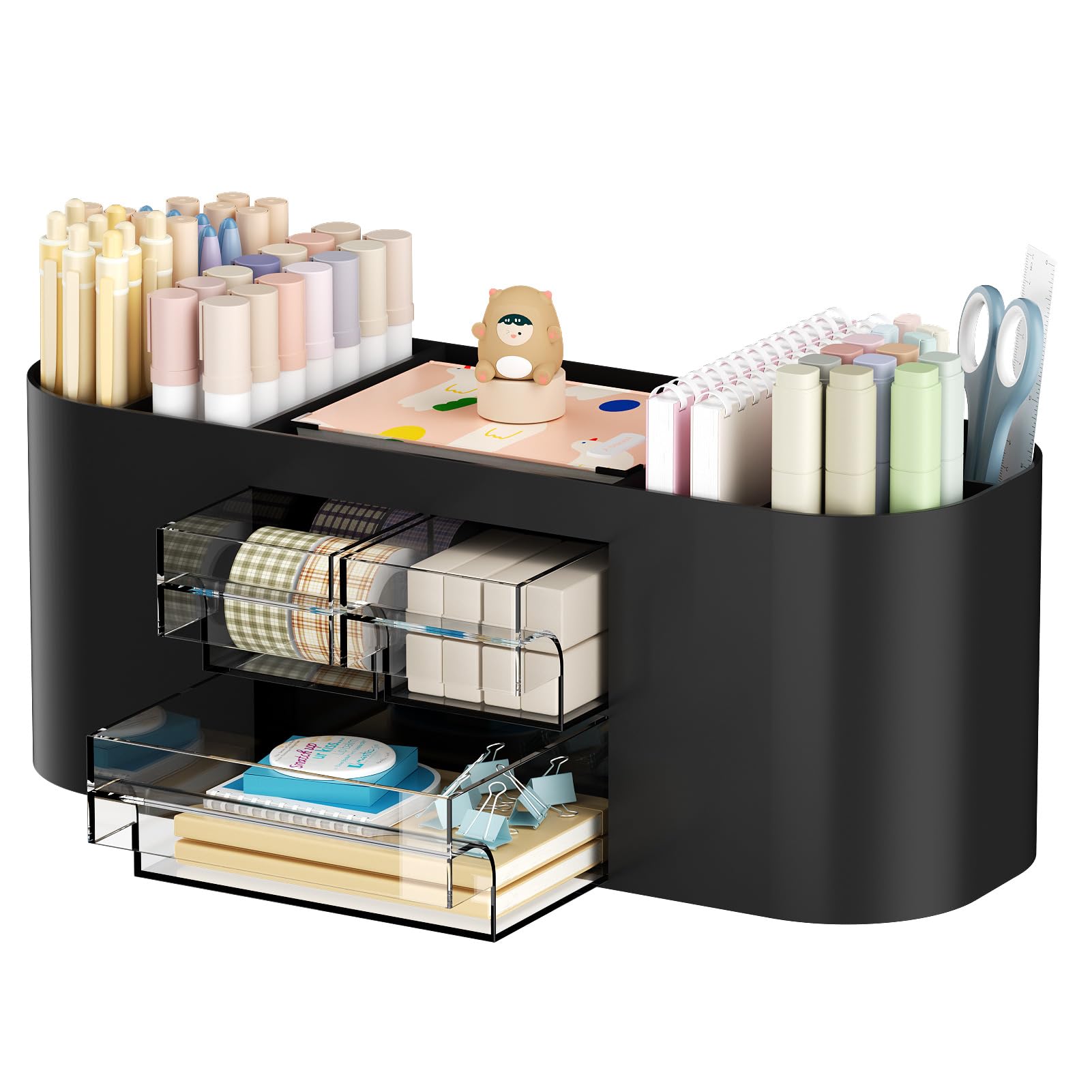 Marbrasse Desk Organizer Pen Holder With 3 Drawers, Multi-Functional Pencil Holder,Desk Organizers And Accessories With 7 Compar