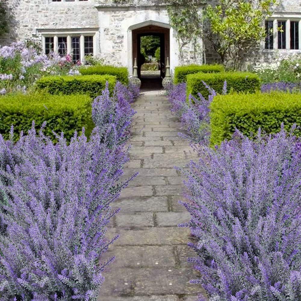 Gtidea 4Pcs Artificial Flowers Flocked Plastic Lavender Bundle Fake Plants Wedding Bridle Bouquet Indoor Outdoor Home Kitchen Of