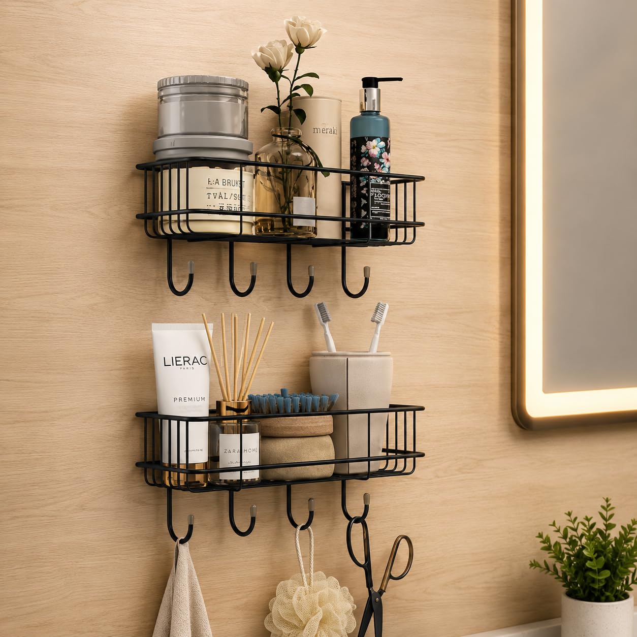 Bathroom Wall Shelf Without Drill Pack Of 2, Black Gi Steel