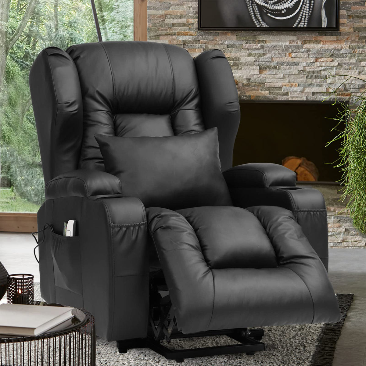 Vuyuyu Big Lift Chairs Recliners For Elderly With Massage And Heating, Overstuffed Power Lift Recliner Chair, Pu Leather Lazy So