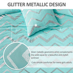 Menghomeus Aqua Comforter Set Queen Size Metallic Teal And Silver Bedding Set, 4 Piece Lightweight Microfiber Bed Set For Teen G