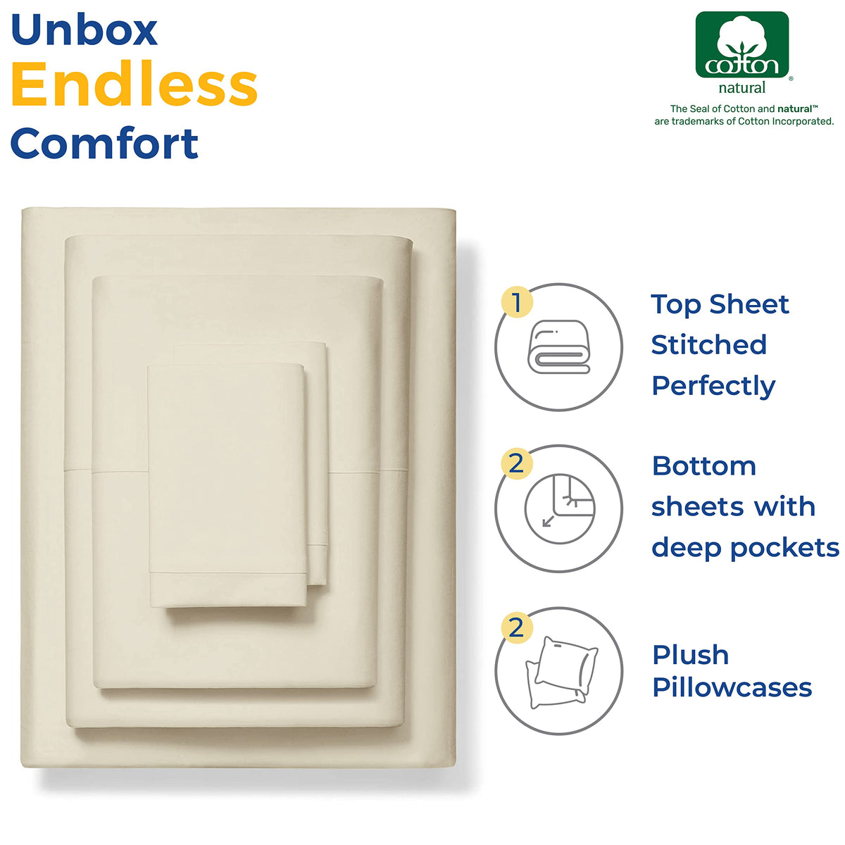 Thread Spread Luxury Sheets 600 Thread Count - Egyptian Cotton Quality Split King Size Sheet Set - Deep Pocket Fitted Bedding Sheets & Pillowcases - 4 Pc Breathable - Sand Sheets For Boys & Girls