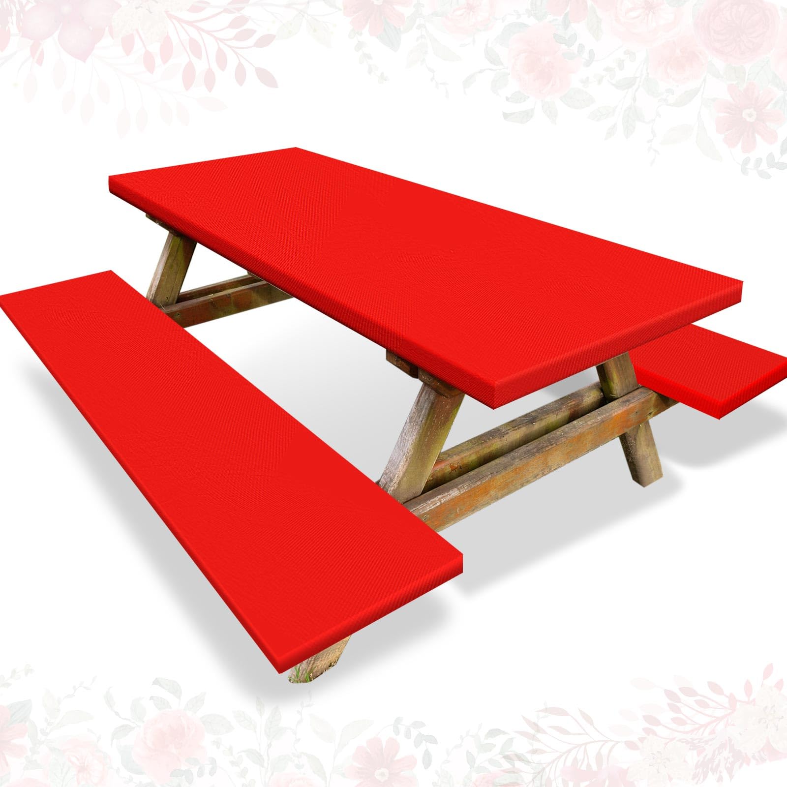 Irenare 3 Pcs Picnic Table and Bench Fitted Tablecloth Cover for 6 Ft Table 30 x 72 Inch Vinyl Fitted Elastic Edges Waterproof W