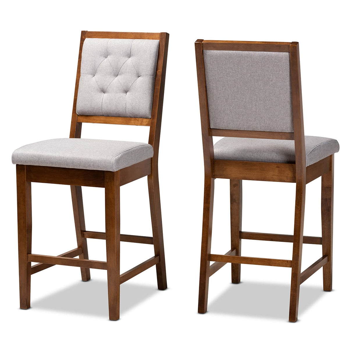 Baxton Studio Gideon Modern And Contemporary Grey Fabric Upholstered And Walnut Brown Finished Wood 2Piece Counter Stool Set
