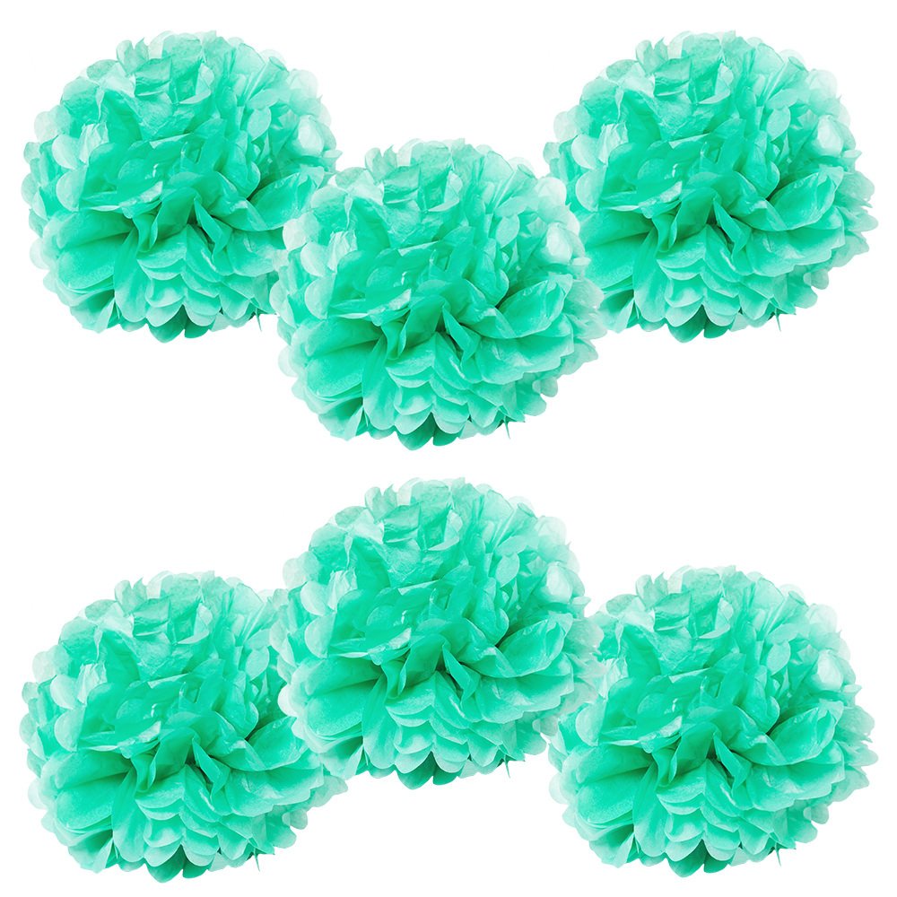 WYZworks Set of 6 - Caribbean Green 14 - (6 Pack) Tissue Pom Poms Flower Party Decorations for Weddings, Halloween, Birthday, Br
