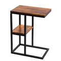 The Urban Port Iron Framed Mango Wood Accent Table with Lower Shelf, Brown