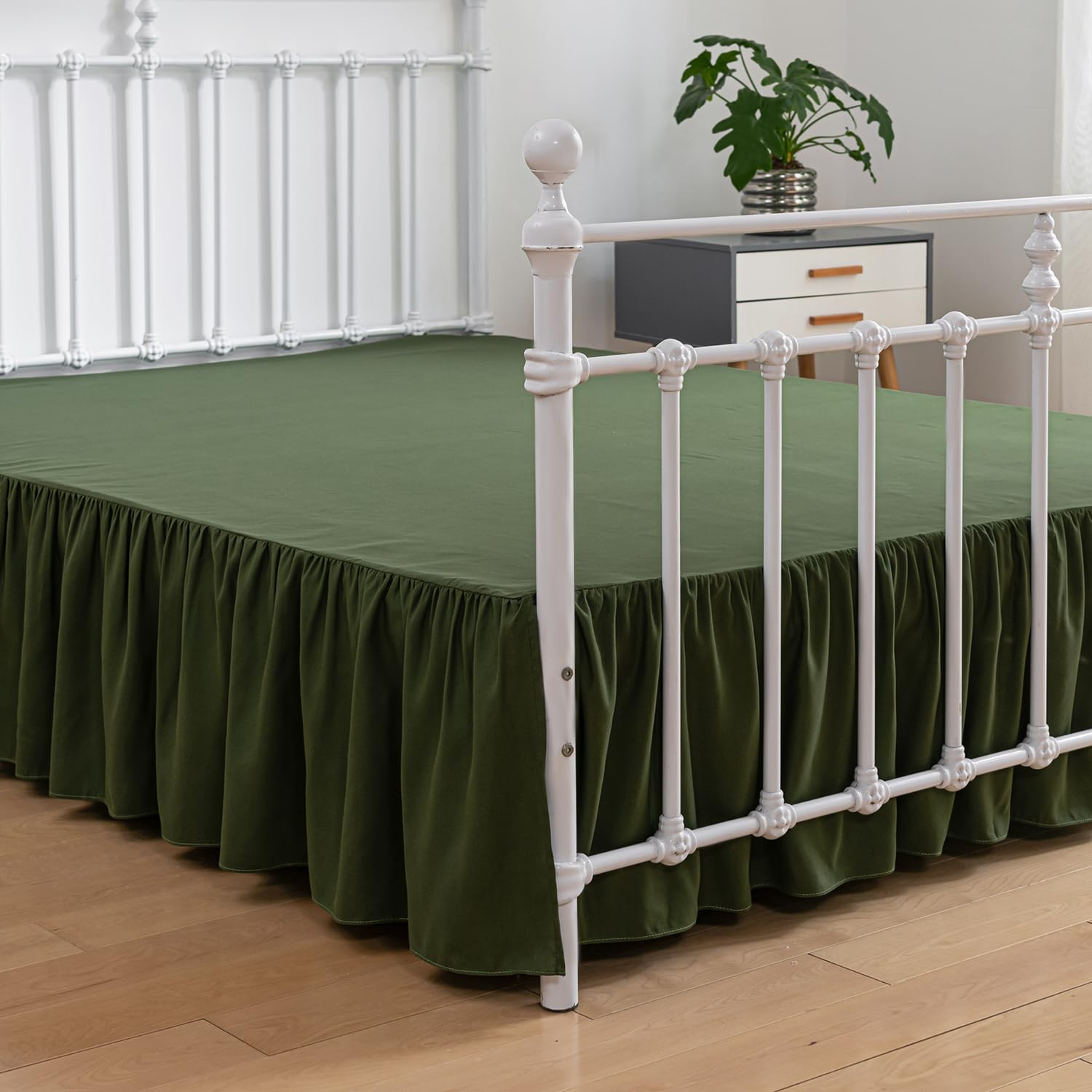 Xuan Dian Bed Skirt Queen Size Ruffled Bed Skirt With Split Corners, 16 Inch Drop Dust Ruffle Bed Skirt With Platform, Green, Qu