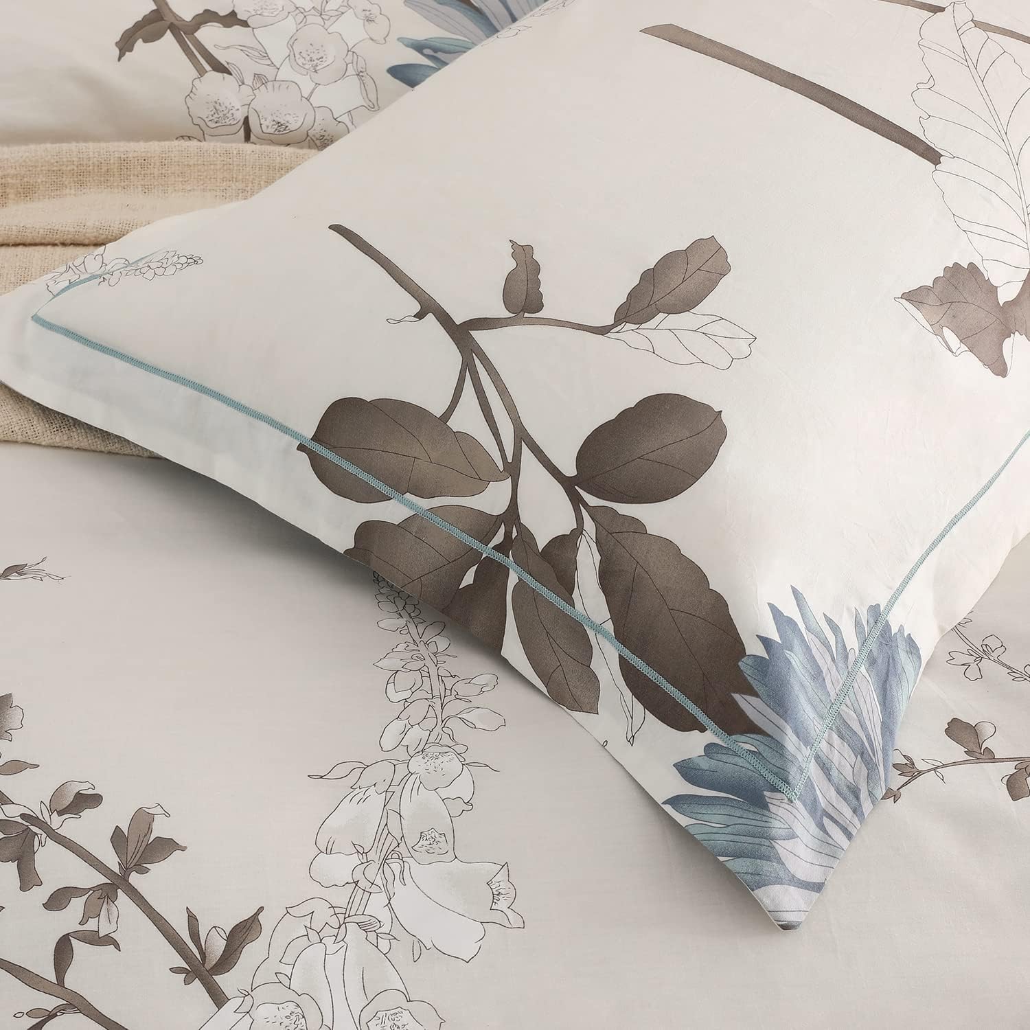 Sleepbella Comforter Twin Size, 600 Thread Count Cotton Brown Branches And Blue Flowers Off-White Comforter Sets, Down Alternati