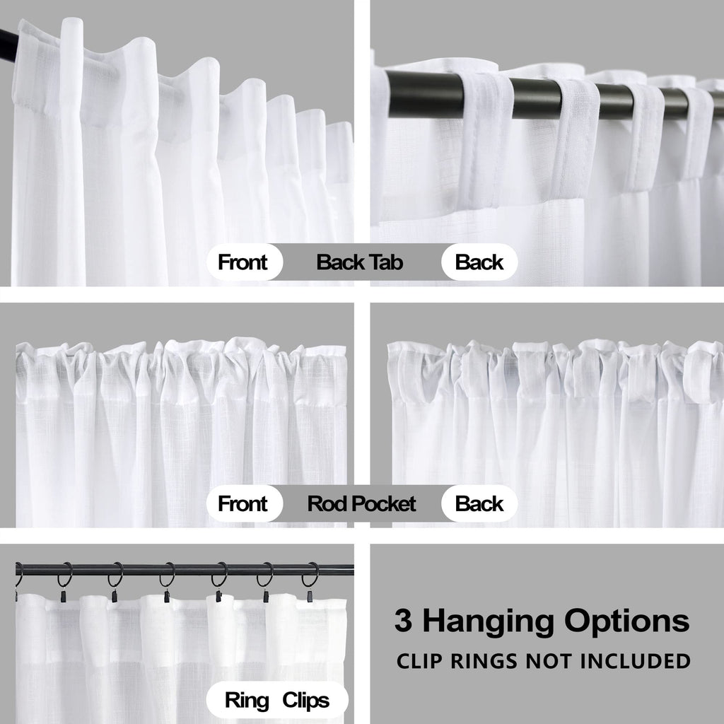 Koufall Back Tab Rod Pocket Linen Sheer Curtains For Living Room-White-72X108