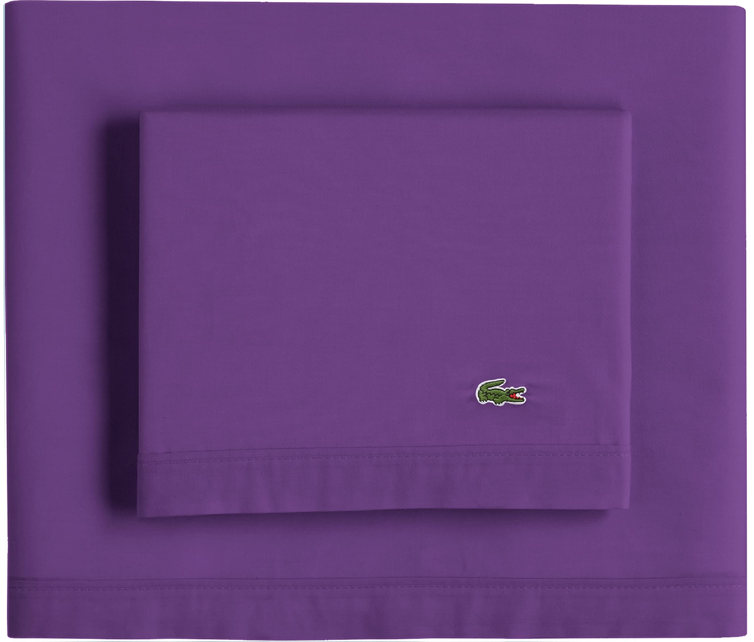 Lacoste 100% Cotton Percale Sheet Set, Solid, Plum, Queen