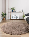 Rugs.com Infinity Collection Solid Shag Area Rug 5 Ft Round Khaki Shag Rug Perfect for Kitchens, Dining Rooms
