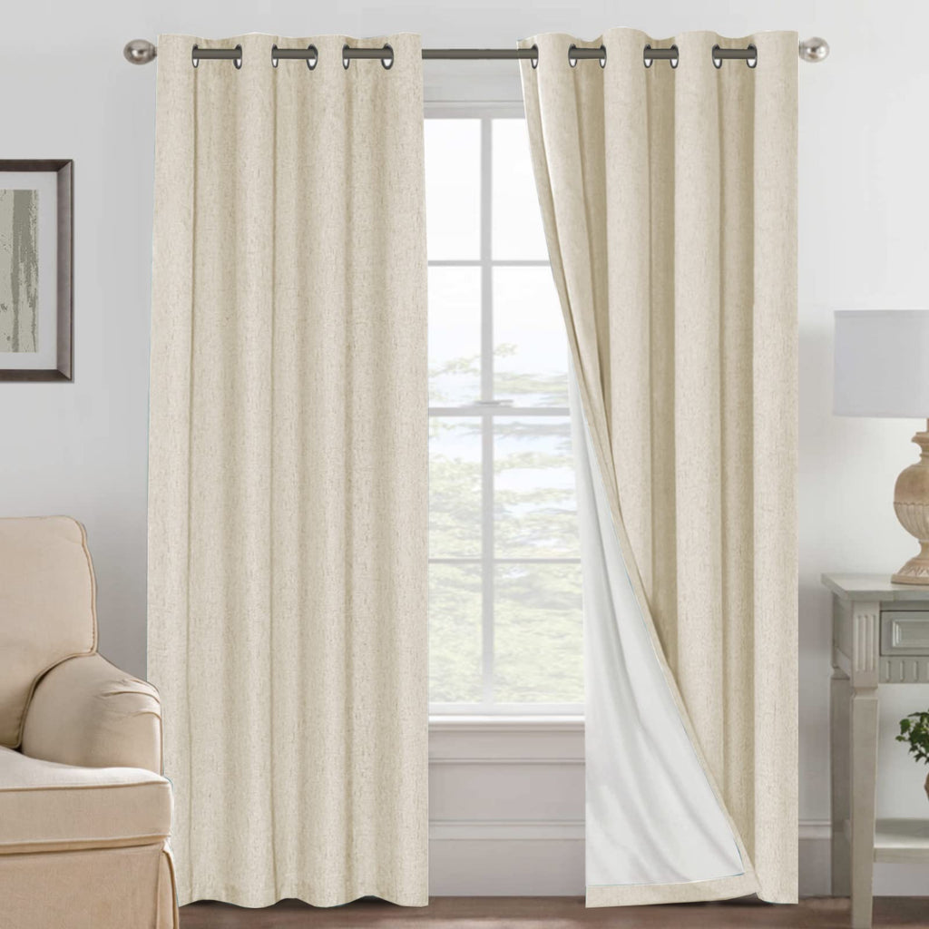H.VERSAILTEX 100% Blackout Curtains for Bedroom Thermal Insulated Linen Textured Curtains Heat and Full Light Blocking Drapes Li
