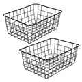 LeleCAT Black Wire Storage Baskets, Metal Household Storage Organizer for Kitchen,Pantry, Shelf, Freezer, Bathroom,Black 2 Pack