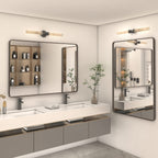 Charmor 60X40 Bronze Bathroom Mirror, Brushed Bronze Metal Frame Mirrors For Wall, Rounded Rectangle Bronze Mirror For Vanity,Fa