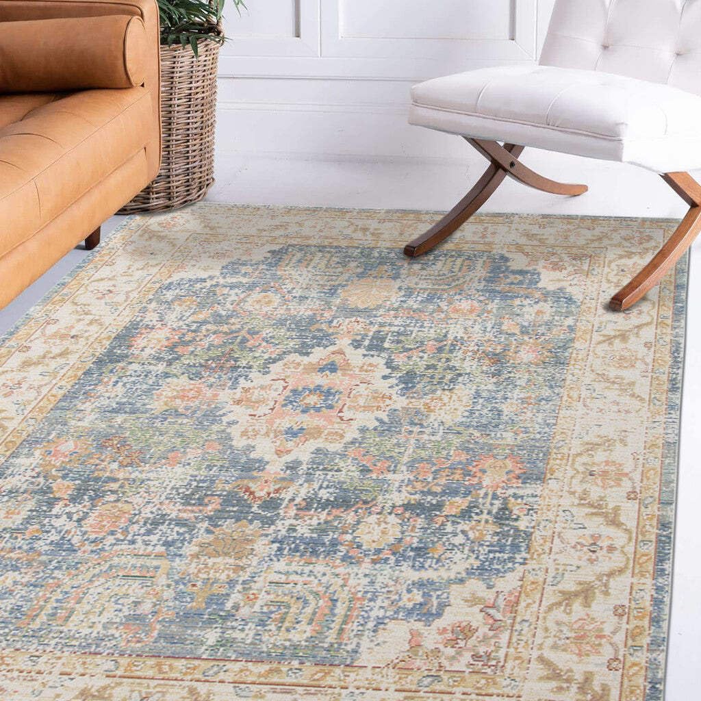 HomeRoots 532009 8 x 10 ft. Blue Floral Power Loom Rectangle Area Rug