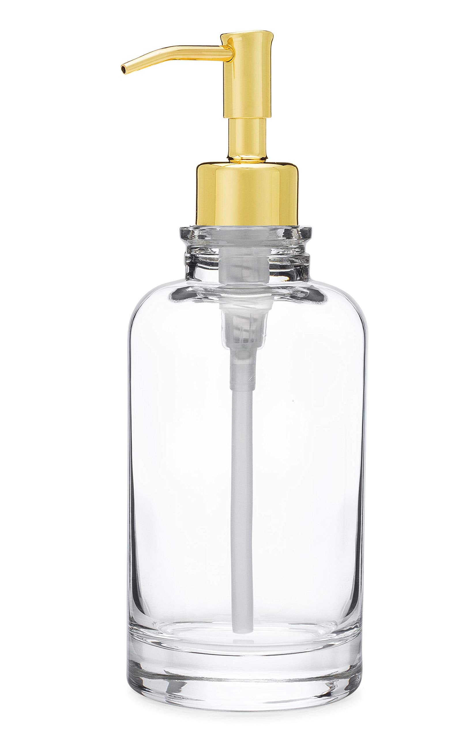 Rail19 Sonoma Clear Glass Soap Dispenser - Liquid Hand Soap & Lotion for Kitchen and Bathroom Countertop, 10oz (Gold)
