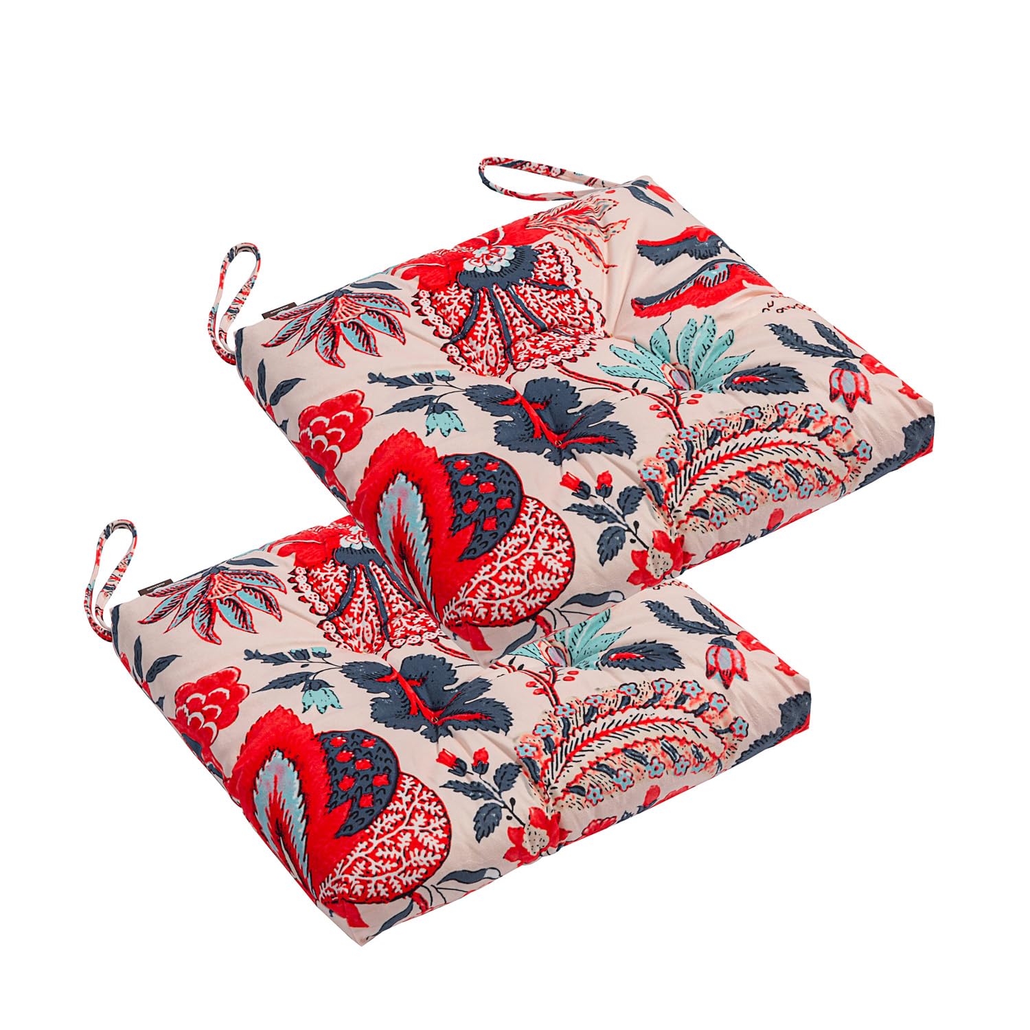 Makimoo 2-Pack Outdoor/Indoor Wicker Patio Seat Cushion Pad With Ties - Dining Chair Cushion, 17' X 17' (Blue And Red Leaves)