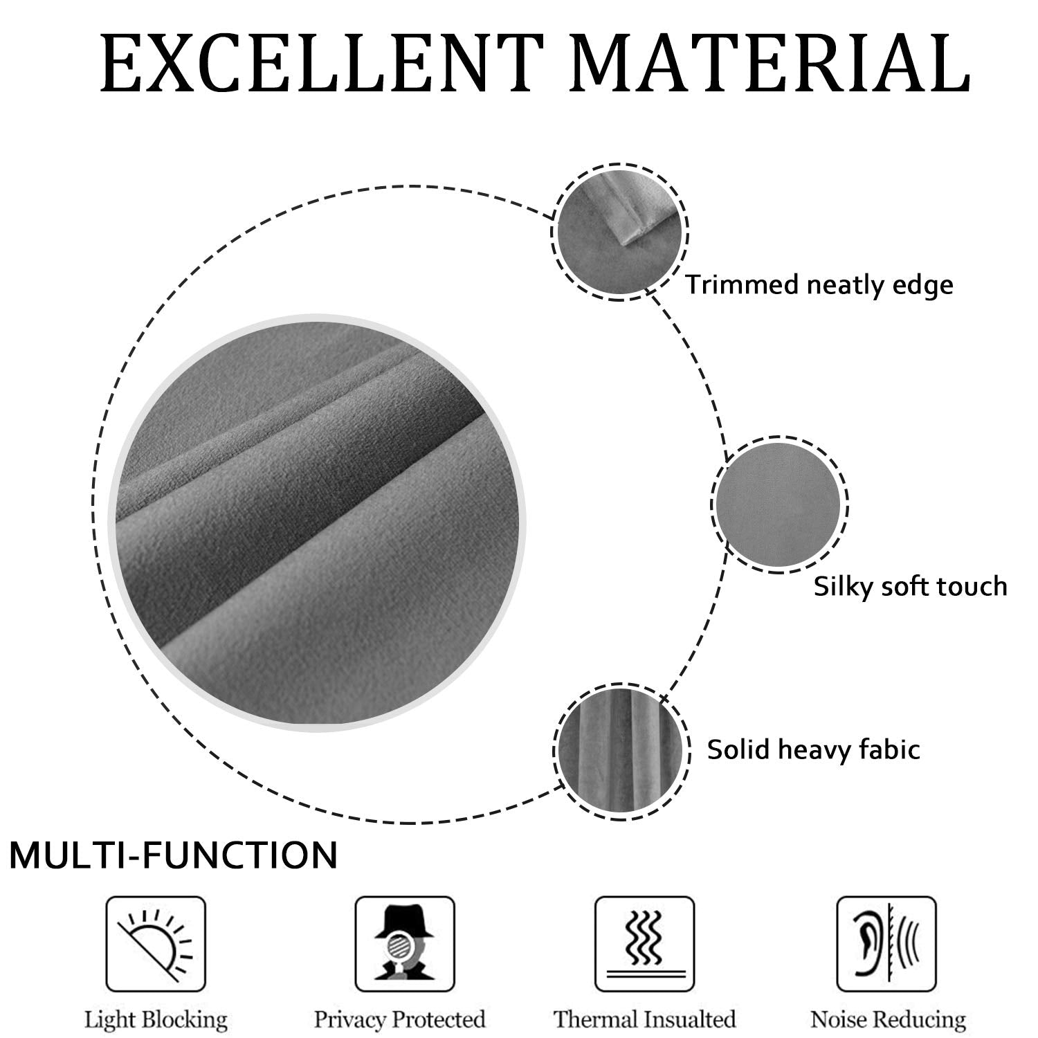 Smiletime Grey 120 In Long Velvet Curtains With Grommet, Thermal Insulated Super Soft Privacy Noise Reducing Light Blocking Velv