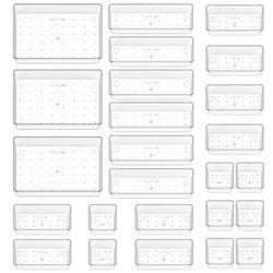 Quirlig 25 Pcs Drawer Organizer, 4 Sizes Clear Plastic Drawer Storage Boxes, Stackable Drawer Dividers For Bathroom, Kitchen, Ma