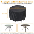 Kingling Round Patio Furniture Covers, Waterproof Outdoor Table Cover For 90''D X43''H, Heavy Duty Patio Cover For Round Table & Chair Sets, Outdoor Furniture Covers (Black)